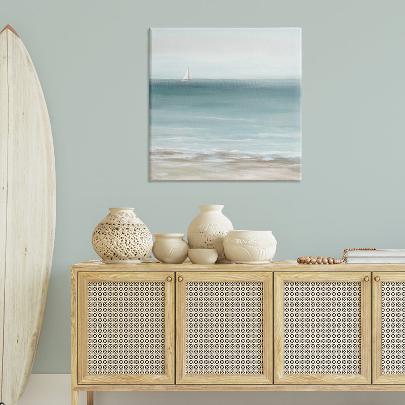 «Faraway Boat on Ocean», art mural sur toile par Nan, H 36 po x l 36 po