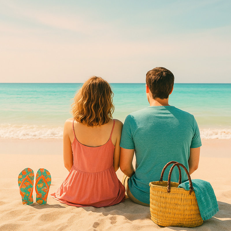 «Seaside Together - Romantic Beach Moment», art sur toile