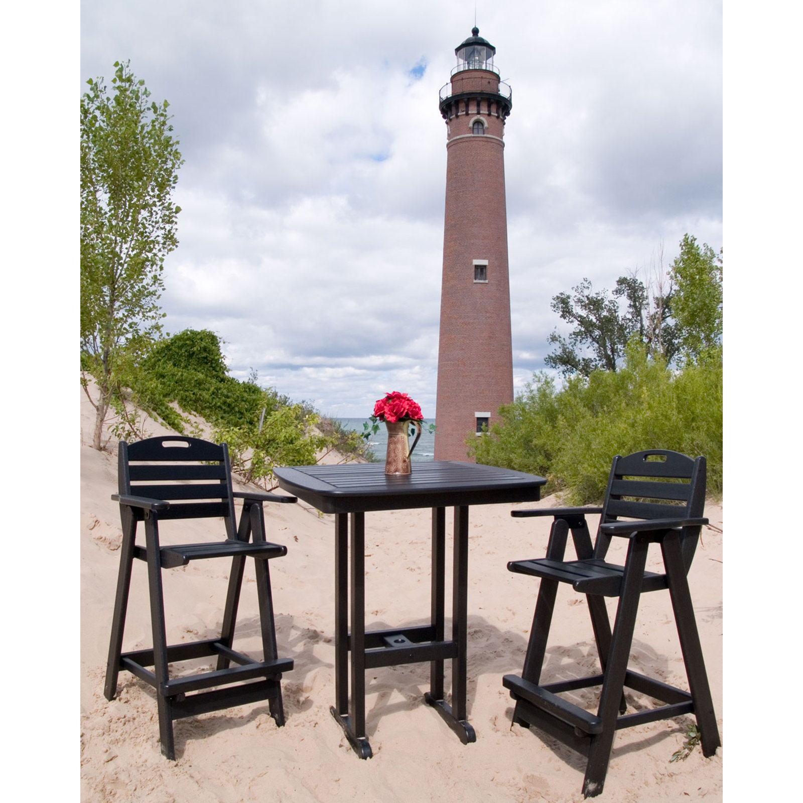 POLYWOOD® Nautical Patio Bar Stool, Black