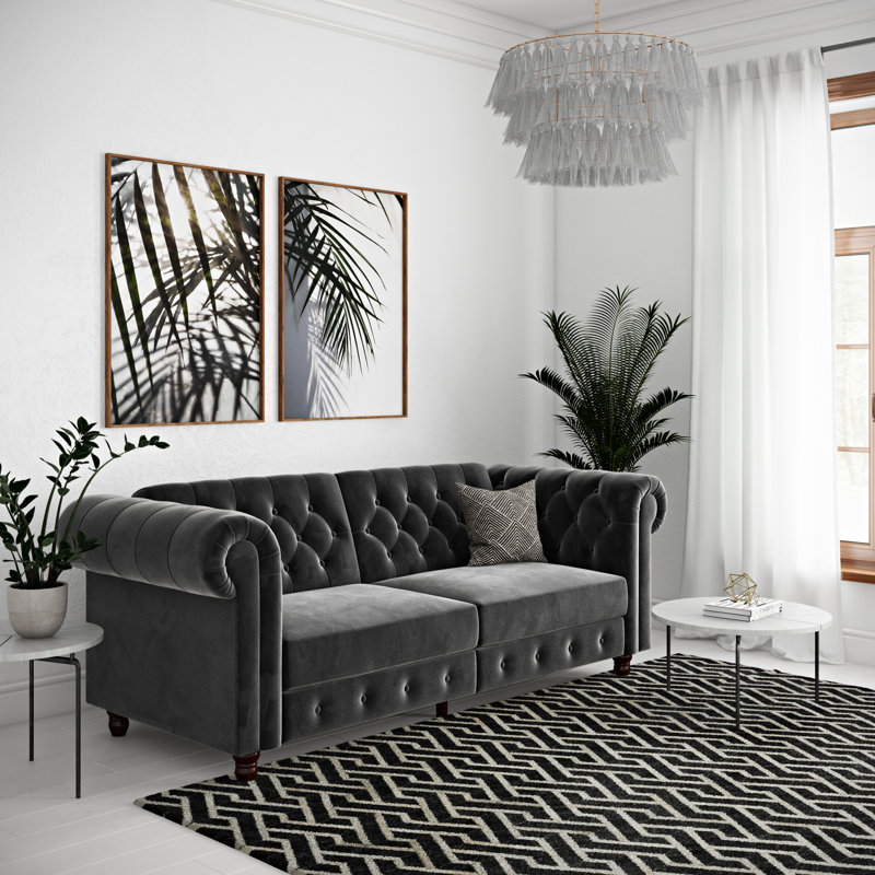 Dimmitt 3 Seater Velvet Sofa, Gray Velvet