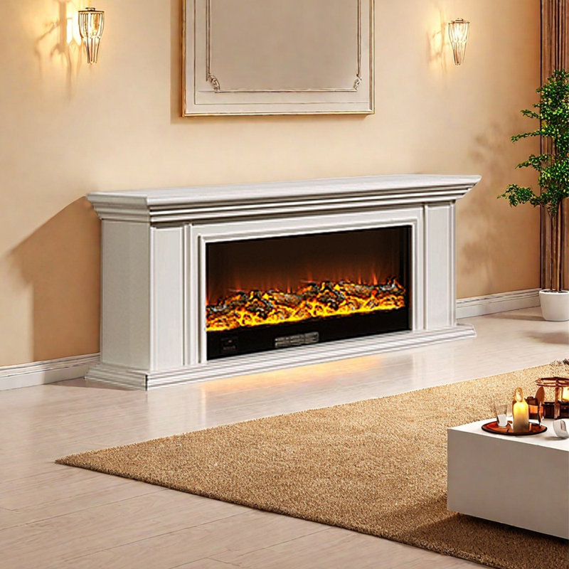 Meuble télé American Fireplace, Ivoire ivoire, 59.06"