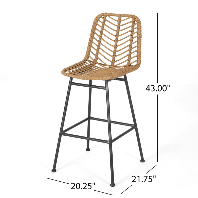 2 Outdoor Bar Stools - Modern Look, Angled Legs, , Black Iron Frame Design,