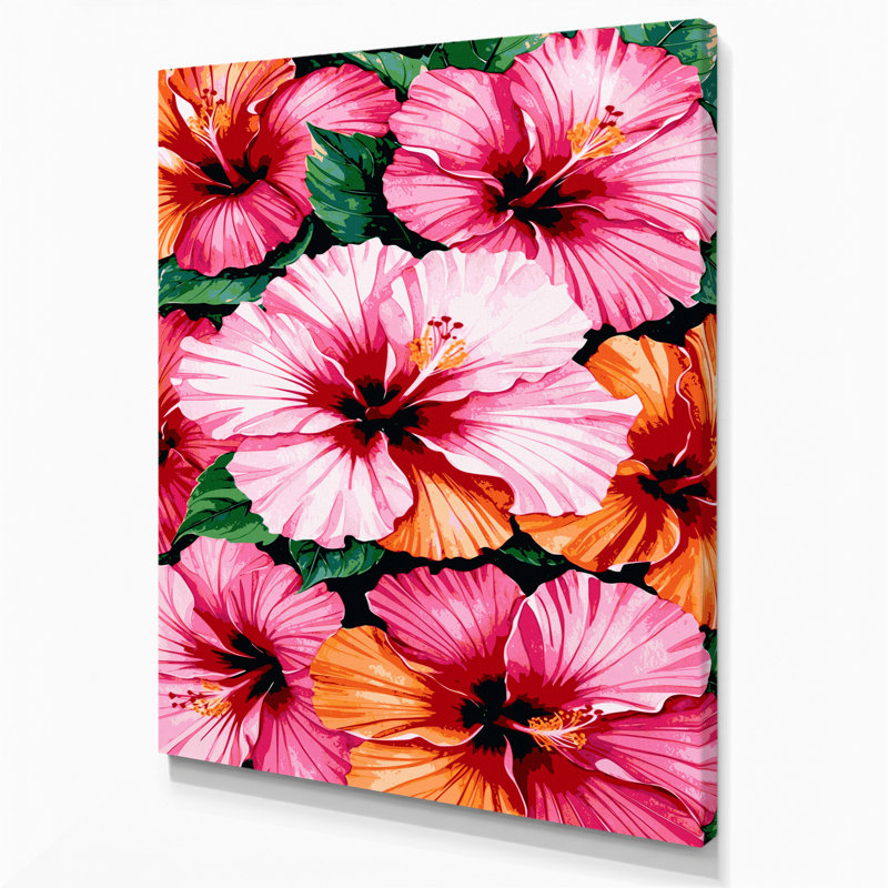 "Watercolor Botanical 11", art mural sur toile rose, 16" H x 20" W