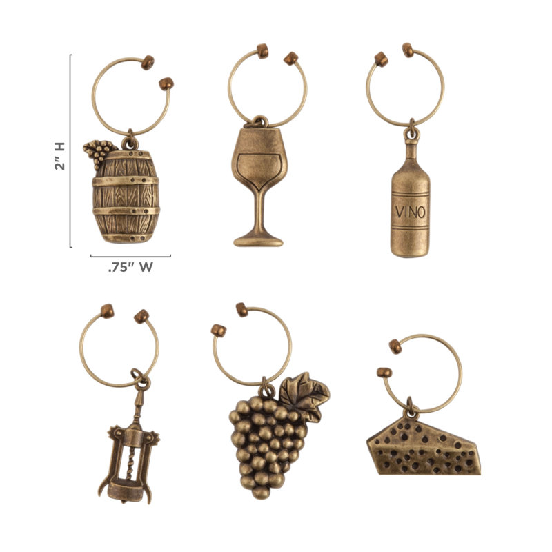 Antique Gold Vineyard Wine Charms Set of 6