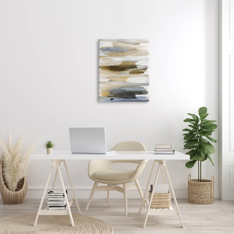 "Brown Blue Abstract Shapes", art mural par Jackie Hanson, H 30 po x l 24 po x P 1,5 po