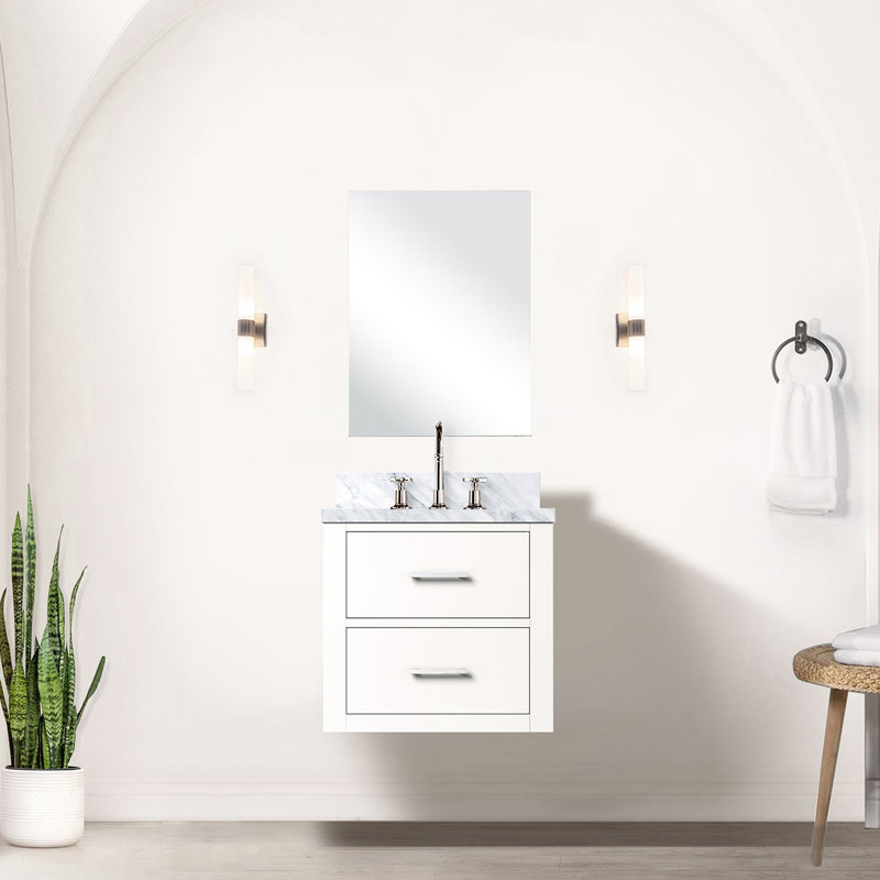 Meuble-lavabo simple blanc avec comptoir en acrylique et miroir - 20 po Largeur x 19,56 po de hauteur et l 18 po, Blanc