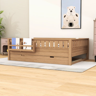 Wood Bed with Bookcase and Twin Trundle
