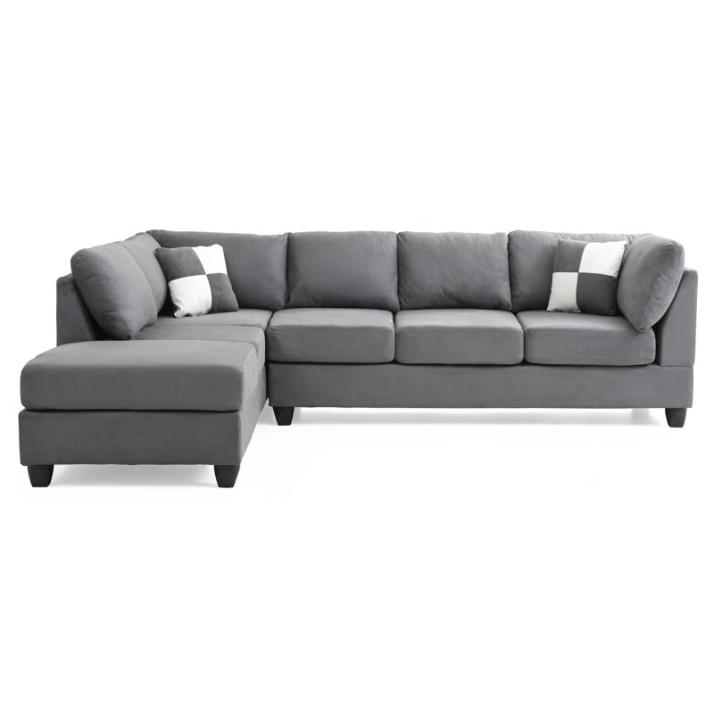 Devin Microfiber Sectional Sofa with Removable Backs, Gray