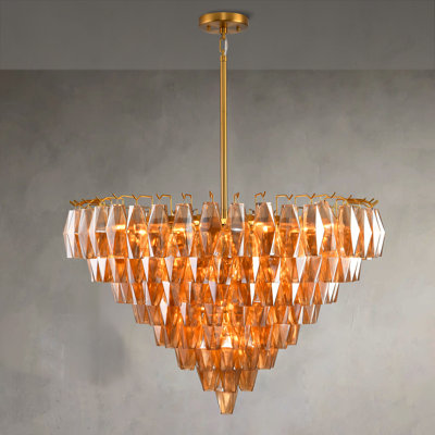 36" Dimmable Geometric Glass Shade Chandelier With Bulbs