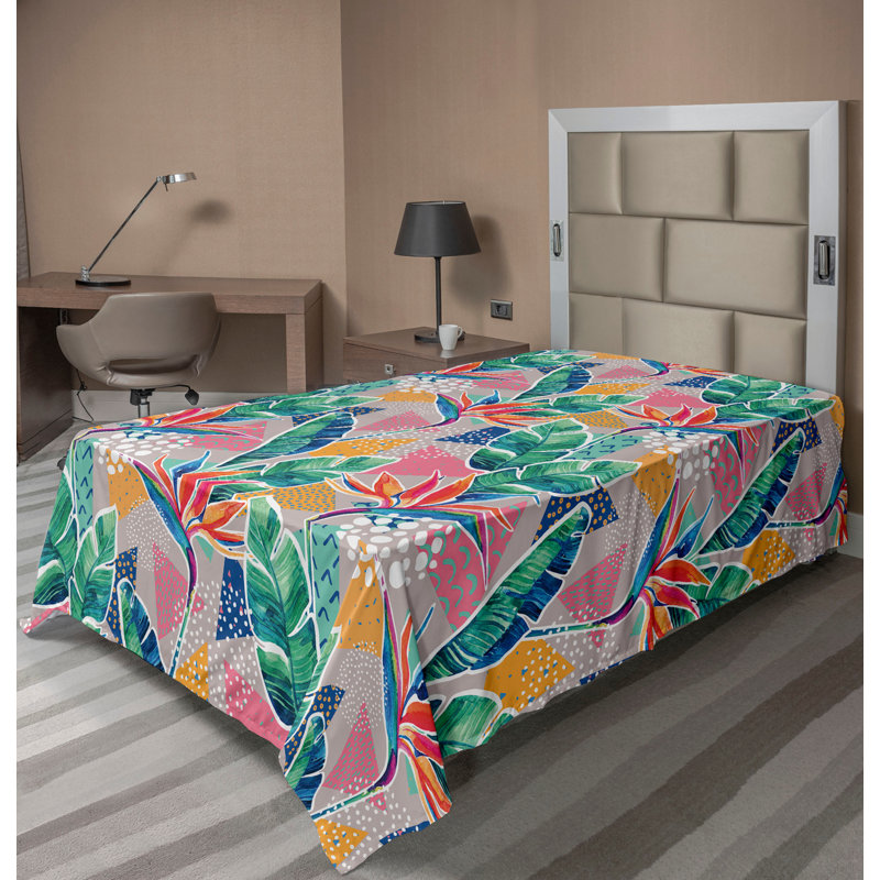 Ambesonne Flat Sheet Floral Grunge Art, Green Pink Floral, Twin XL Flat Sheet