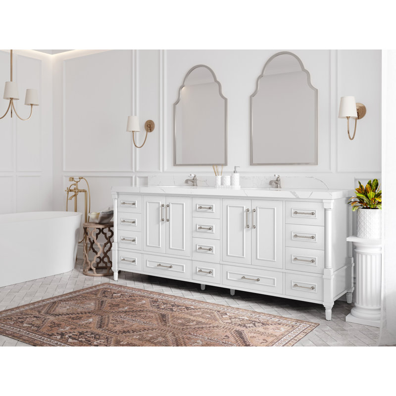 Aberdeen 84" Pewter Green Double Sink Vanity with Calacatta Nuvo Countertop