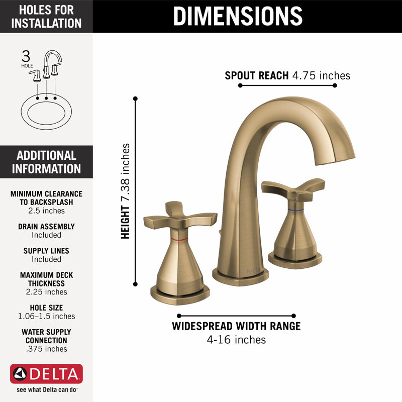 Stryke Widespread Bathroom Faucet with Drain Assembly and DIAMOND™ Seal Technology, Champagne Bronze, Cross Handle