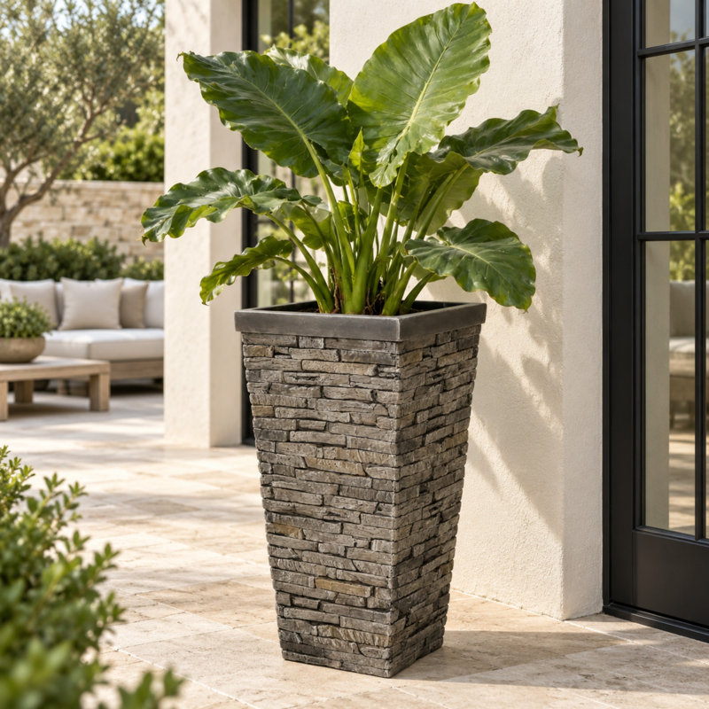 Jardinière carrée haute en MGO avec texture de brique pour grandes plantes