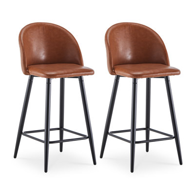 2X Faux Leather Bar Stools, Modern Counter Height Barstools With Back, Footrest And Metal Legs, Dining Chairs For Kitchen Island,Black