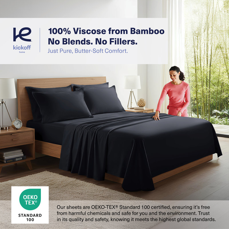 100% Organic Viscose From Bamboo Sheets Set, 300 Thread Count, 4-pc Set, Luxury Cooling Sheets, Deep Pockets - Gift-Ready Packaging, California King Size (CK,Deep Black)