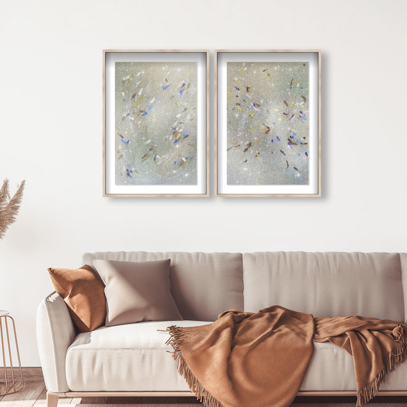 Spontaneous Traces Set Shadowbox Abstract Print by Oliver Gal, Black Frame, 10 x 15, 50"H x 34"W, Natural Oak Shadowbox