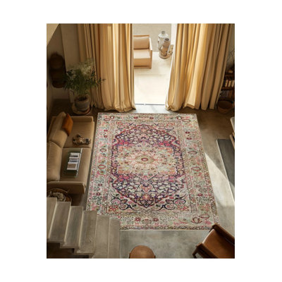 Multicolored Traditional Motif Ethnic Floral Patterned Vintage Decorative Carpet