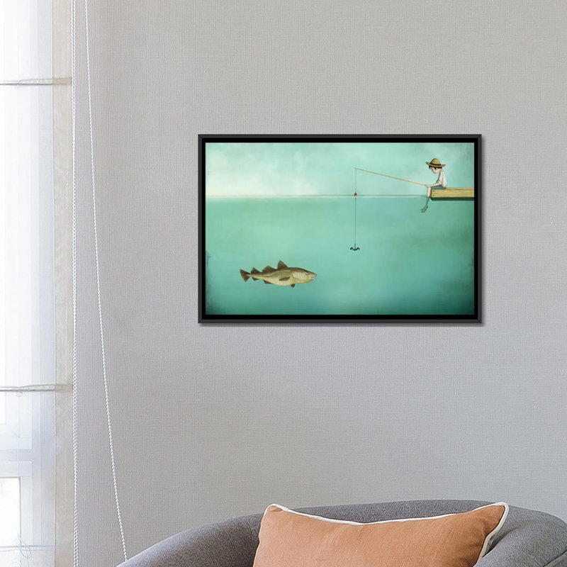 " Fish " by Majali, 18" H x 26" W x 1.5" D, Black Framed Canvas, No Mat