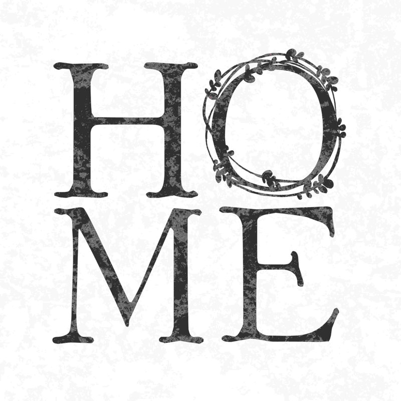Home with Wreath - Art textuel sur toile tendue, H 12 po x l 12 po