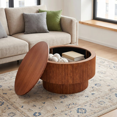 Table basse 31,5 "à piédestal ronde avec rangement - Design moderne en bois