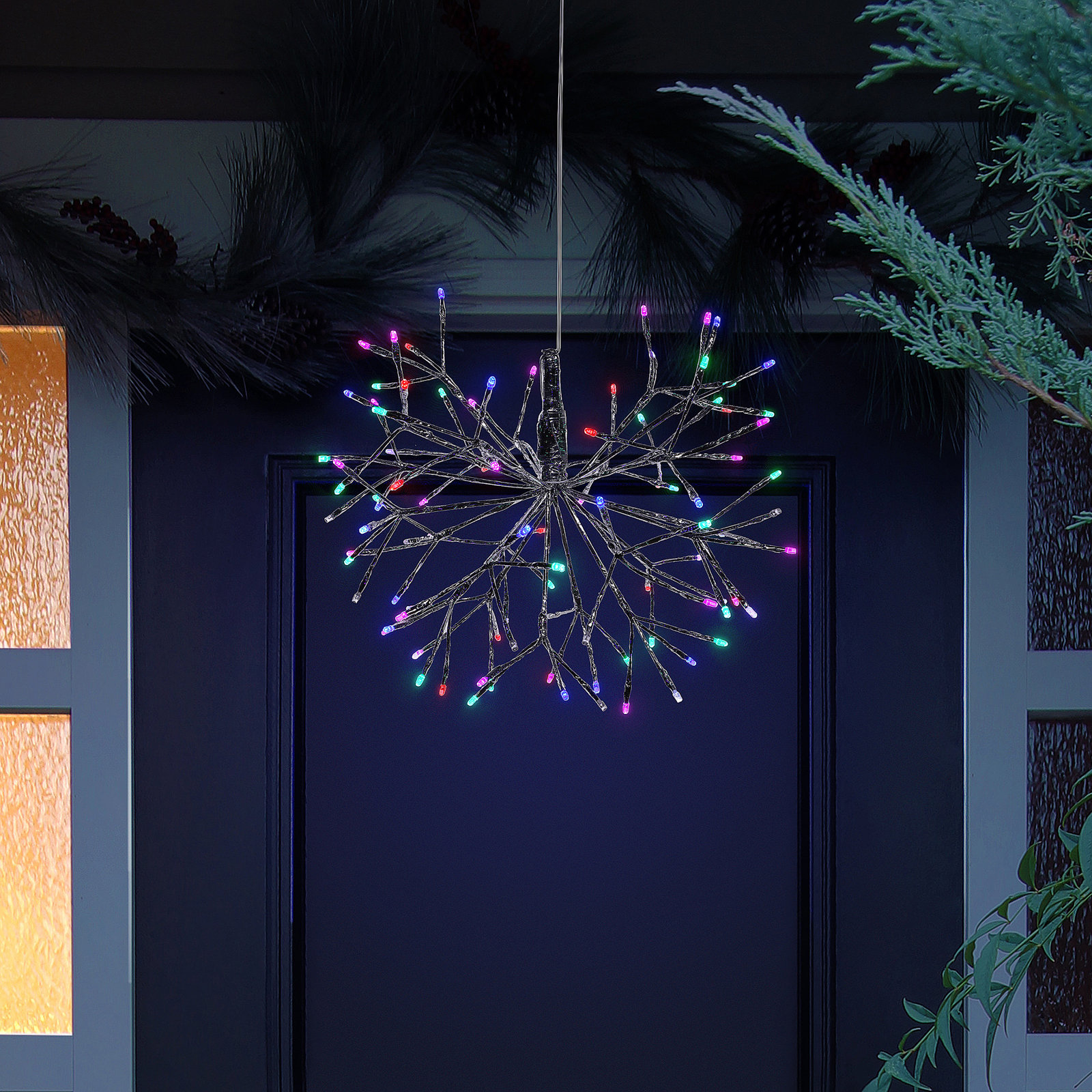3D Snowflake Hanging LED Ornament, Multi-Colored, White, 16"