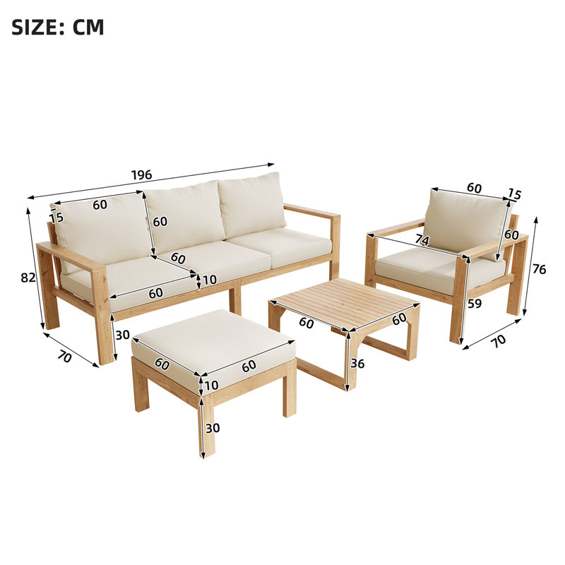 196cm Wide Straight Acacia Patio Sectional Set