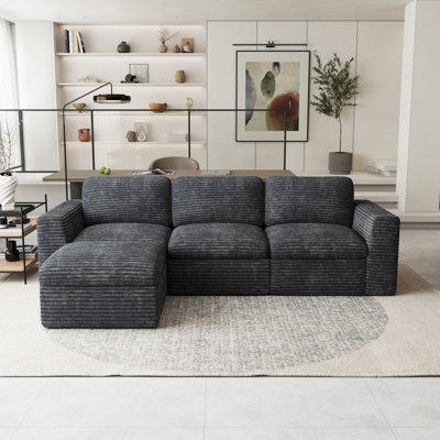Canapé en forme de L à large éponge en osier à compression 3 pièces Boneless, sans assemblage requis