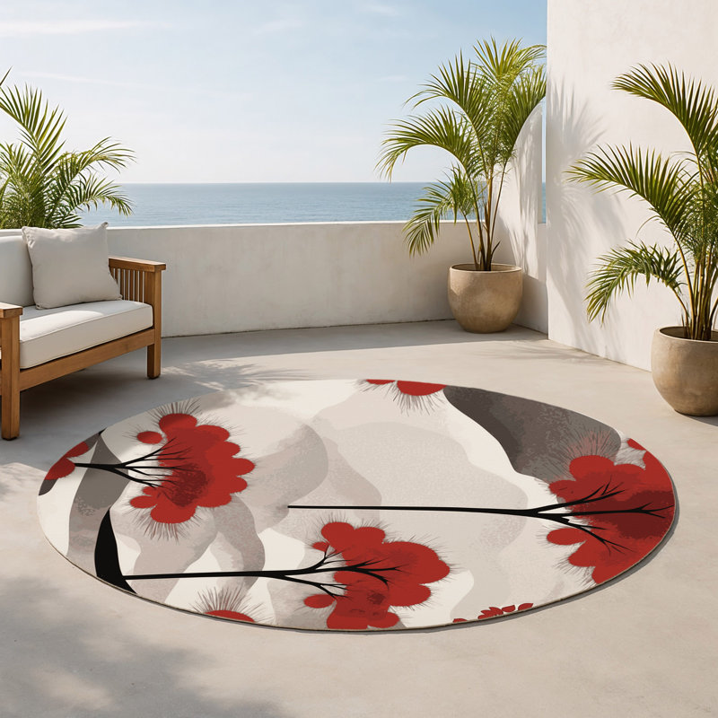 Tapis intérieur et extérieur Moonlit Branch, Rond 5 pi