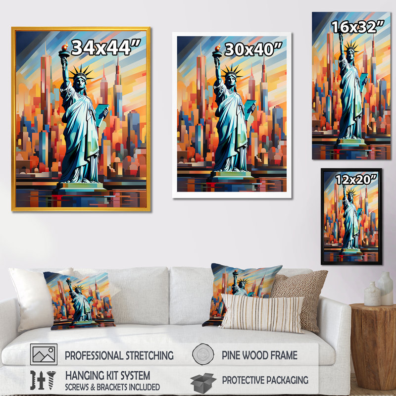 Statue cubiste de la liberté NYC I, H 20 po x l 12 po x P 1 po, Cadre flottant noir