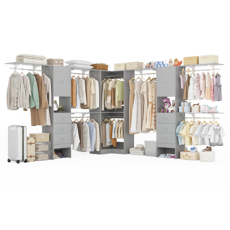 Système de placard d'angle 127 "x 127" avec porte et 6 tiroirs, Gris