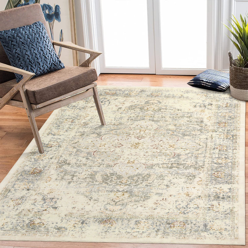 Extra 10x13 Living Room Area Rug Distressed Washable Rug Vintage Floor Carpet Non Slip Backing Foldable Accent Rug for Home Office Light Brown