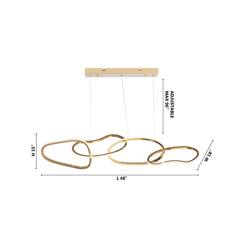 Lustre 4 lumières en acier inoxydable doré avec cristaux transparents
