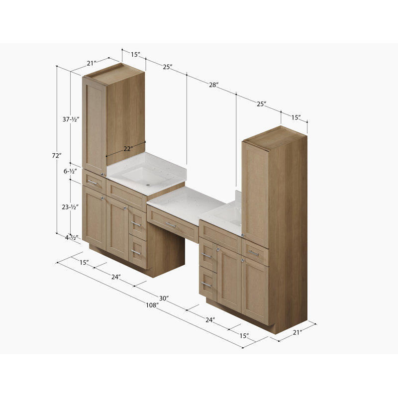 Meuble-lavabo double 108 po Disar, Chêne naturel