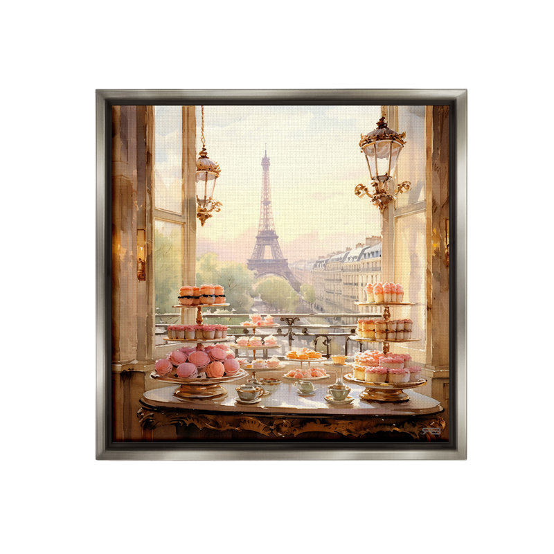 "Elegant Parisian Sweets View" par RB sur toile, H 18 po x l 18 po, Cadre flottant gris lustré