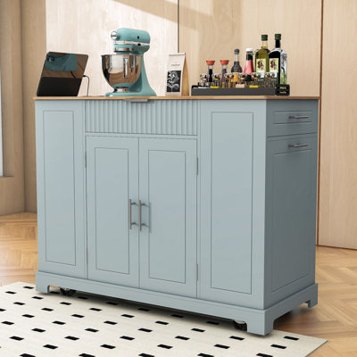 Rolling Kitchen Island Cart with Built-in Power Outlet, Storage Cabient and Trash Can