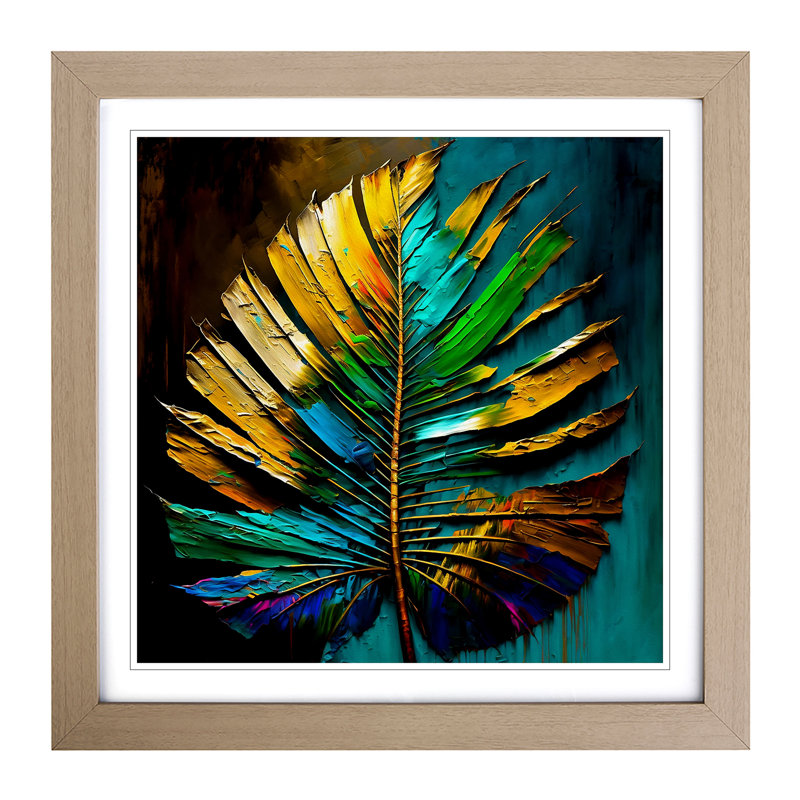 Palm Leaf Palette Knife Painting - Framed Print, Oak
