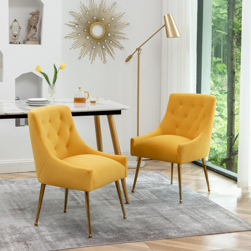 Mayreli Tufted Velvet Upholstered Side Chair, Yellow