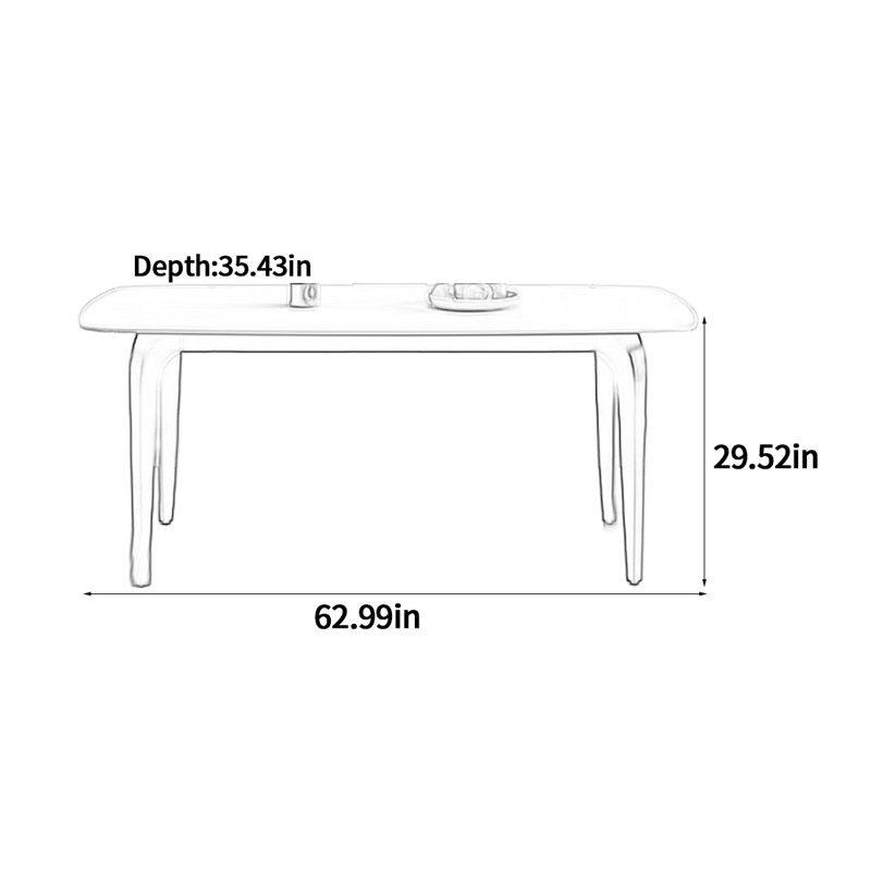 Matte Pure White Dining Table, 29.52"H x 62.99"L x  35.43"W