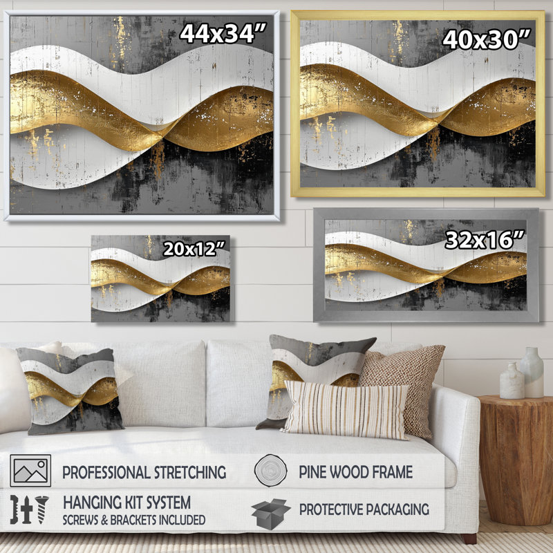 Amaro III - Abstract Large Wall Art, H 30 po x l 40 po, Cadre flottant, Crème, crème