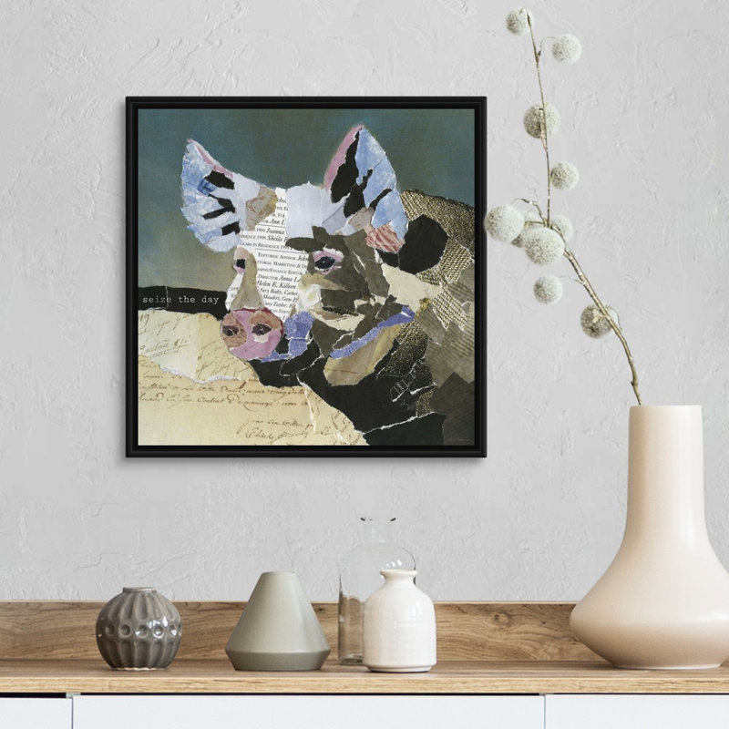Cochon de campagne - Impression sur toile, Cadre flottant noir, H 17,7 po x l 17,7 po x P 1,75 po