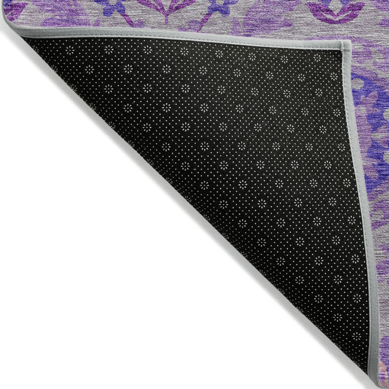 Tapis rond lavable à motif floral lilas et gris 8 po