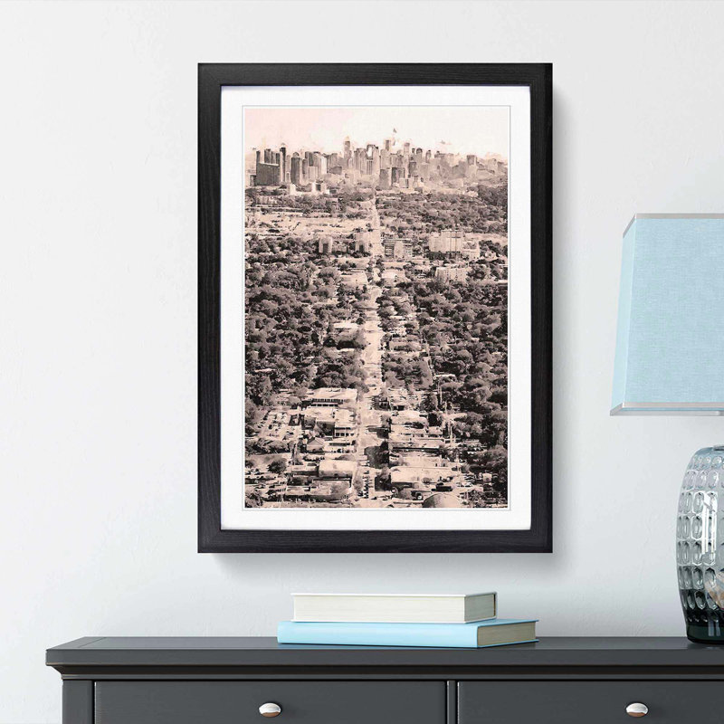 Road to the Miami Florida Skyline in Abstract - Picture Frame Graphic Art Print, 91cm H x 60cm W x 2cm D, Black