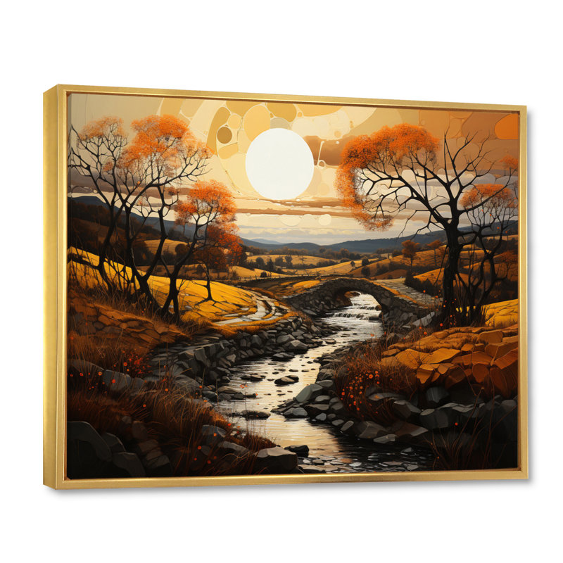 " Countryside The Old Bridge IV ", 12" H x 20" W x 1" D, Gold Floater Framed