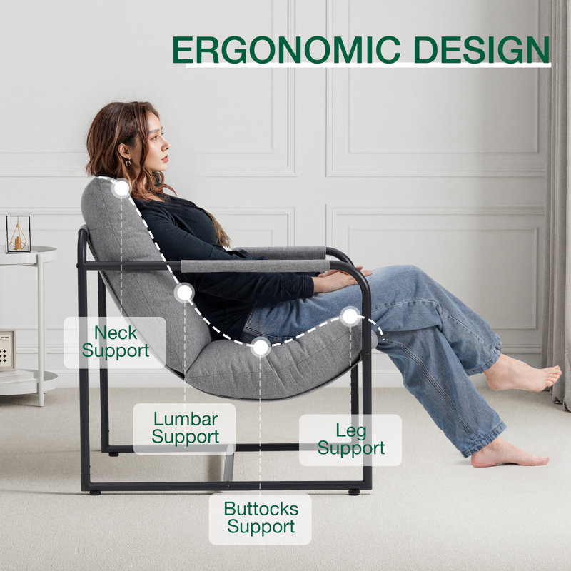 Chaise d'appoint rembourrée avec pochette de rangement, Lin gris / similicuir