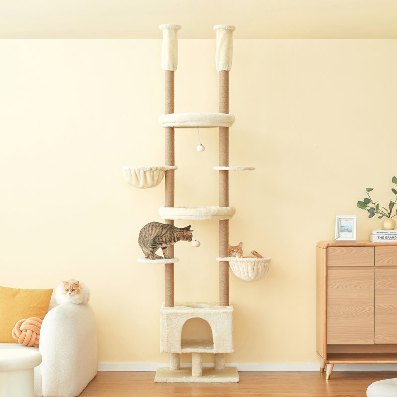92.9" - 102.4" Floor To Ceiling Adjustable Height Cat Tree Tower, Beige