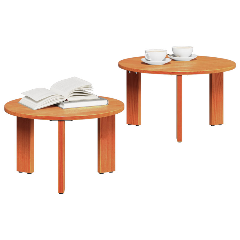 Coffee Table Solid Pine wood Modern Living Room Round Wood Indoor, Wax Brown