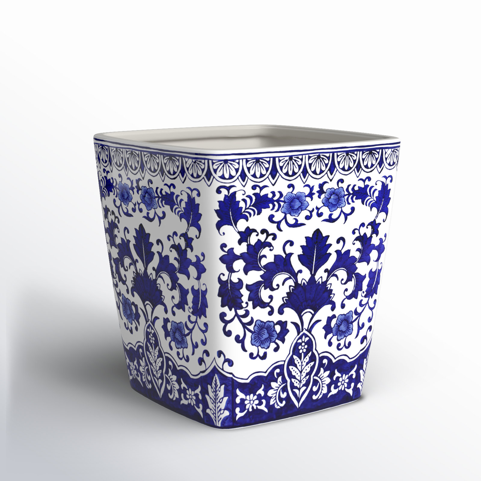 Blue Garden and Camelia Garden Planter, 14" H x 14" W x 14" D