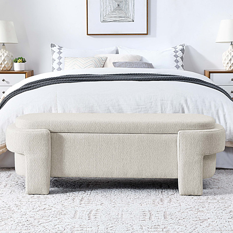 Cineus Oval Fabric Upholstered Storage Ottoman, Beige