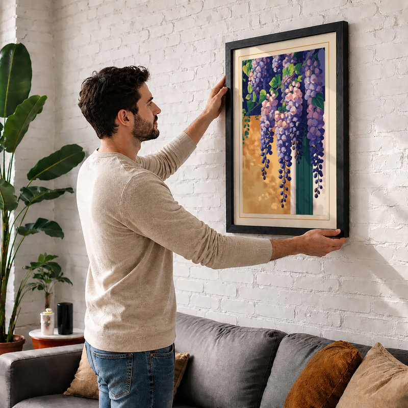 Wisteria in Terracotta Botanical - Framed Print, A4 - 29.7 x 21.0 cm, White