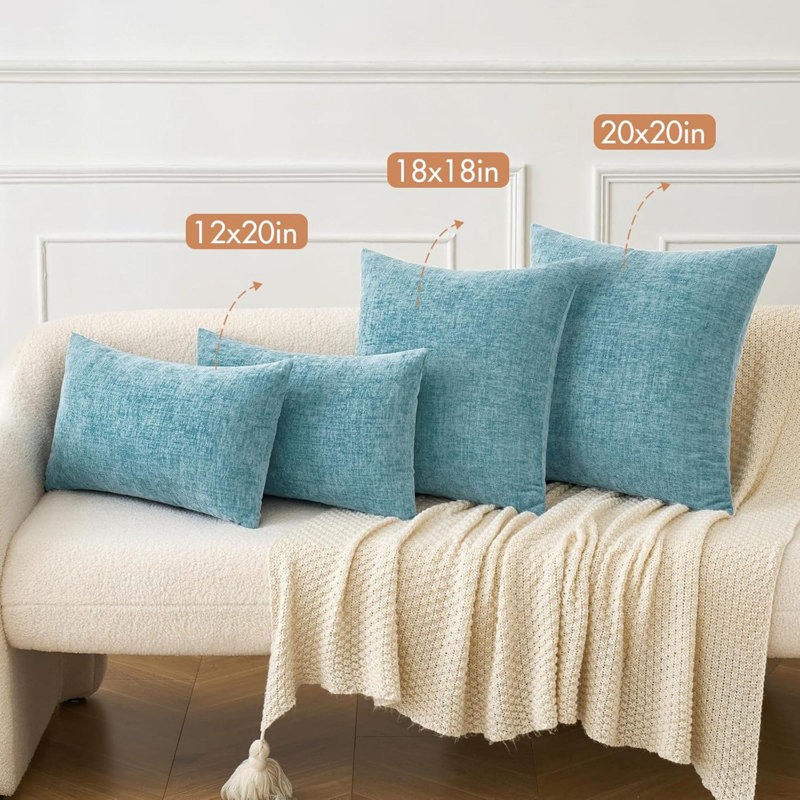 Paquet de 2 housses de coussins décoratifs en chenille pour canapés de salon, Bleu